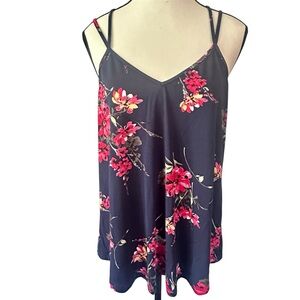 Papermoon Navy Blue with Pink Flowers Relaxed Camisole